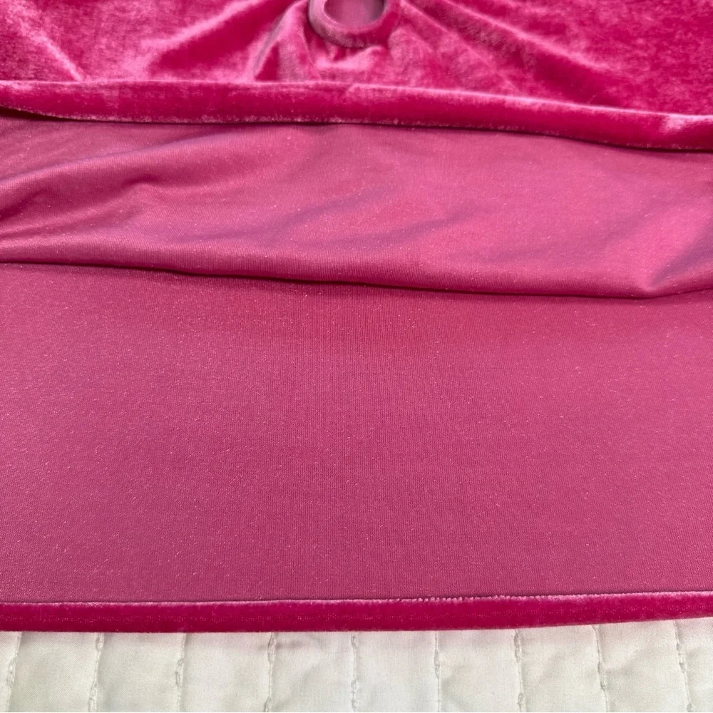 Free People Fuchsia Crop Top Terese Velvet Shorts Puff Sleeve Keyhole Tie Neck - Picture 10 of 16